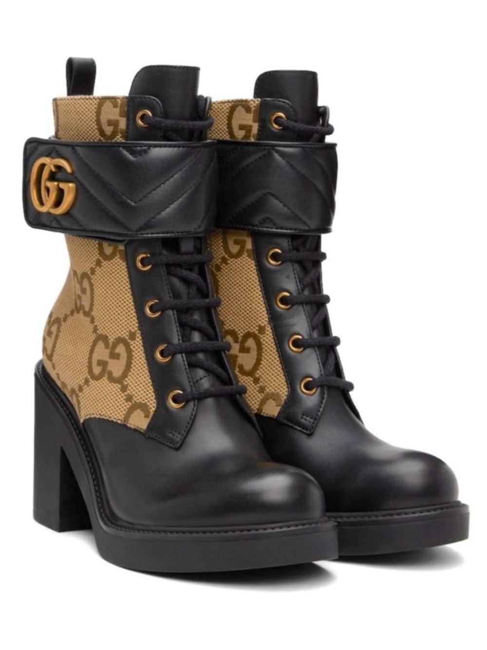 Gucci Beige & Black GG Marmont Ankle Boots